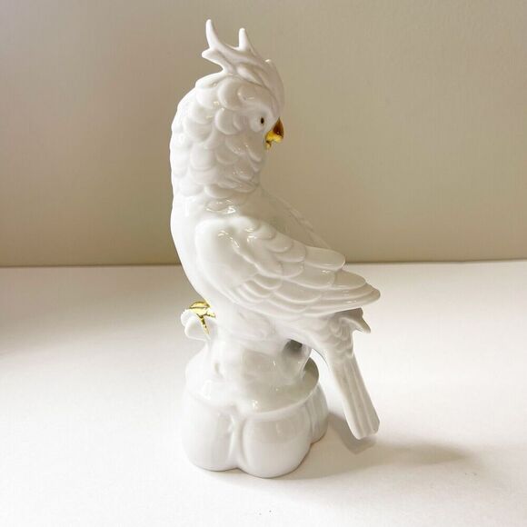 Vintage German Porcelain Cockatoo Thuringia White Ceramic Painted Gold - Picture 4 of 16
